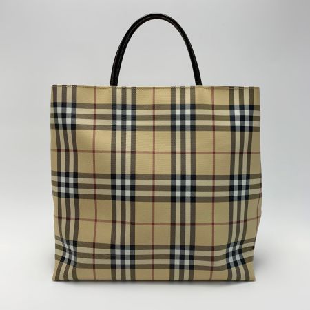  BURBERRY バーバリー  PVC レザー ノバチェック チェック柄 ベージュ トートバッグ
