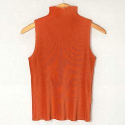 ☆☆ ISSEY MIYAKE イッセイミヤケ PLEATS PLEASE ノースリーブカットソー PP41-FK304 オレンジ サイズ 3 レディース Bランク