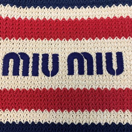  MIU MIU ストライプ  5BG228VOOO ネイビー×レッド かごバッグ トートバッグ レディース