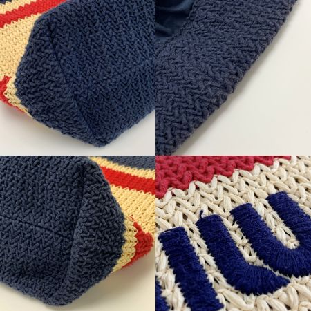  MIU MIU ストライプ  5BG228VOOO ネイビー×レッド かごバッグ トートバッグ レディース