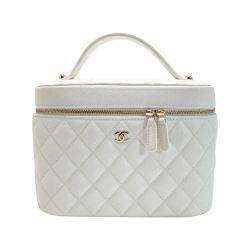☆☆ CHANEL シャネル ココマーク マトラッセ バニティバッグ AP2573 ホワイト キャビアスキン ハンドバッグ Aランク