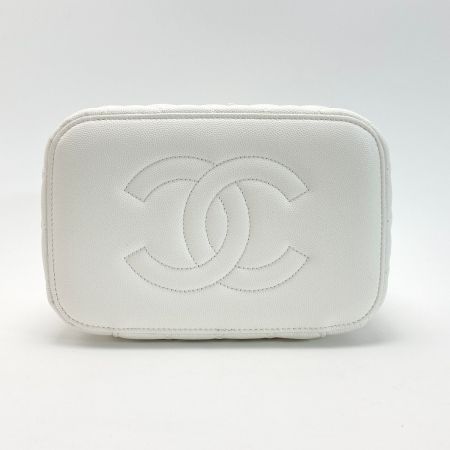  CHANEL シャネル ココマーク マトラッセ バニティバッグ AP2573 ホワイト キャビアスキン ハンドバッグ