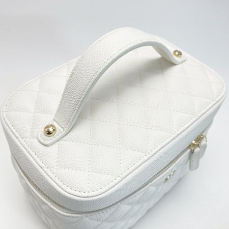  CHANEL シャネル ココマーク マトラッセ バニティバッグ AP2573 ホワイト キャビアスキン ハンドバッグ