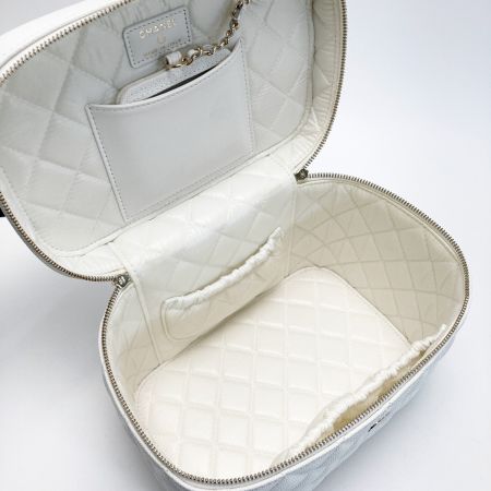  CHANEL シャネル ココマーク マトラッセ バニティバッグ AP2573 ホワイト キャビアスキン ハンドバッグ