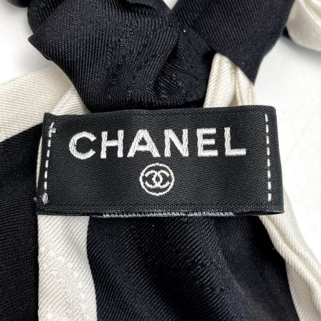  CHANEL シャネル リボン シュシュ カメリア ブラック×ホワイト シルク100％ ヘアアクセサリー