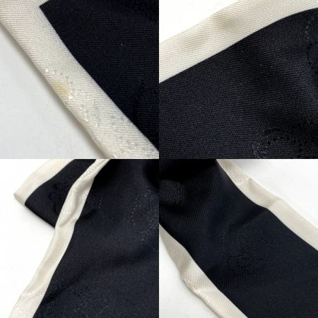  CHANEL シャネル リボン シュシュ カメリア ブラック×ホワイト シルク100％ ヘアアクセサリー