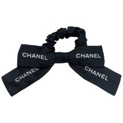 ☆☆ CHANEL シャネル リボン ロゴ ブラック  シュシュ ヘアアクセサリー レディース Bランク