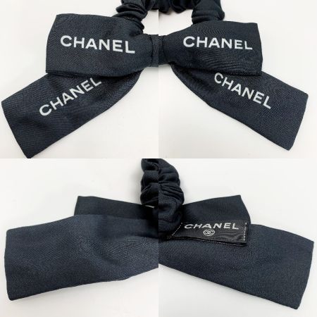  CHANEL シャネル リボン ロゴ ブラック  シュシュ ヘアアクセサリー レディース