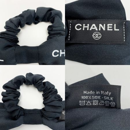  CHANEL シャネル リボン ロゴ ブラック  シュシュ ヘアアクセサリー レディース