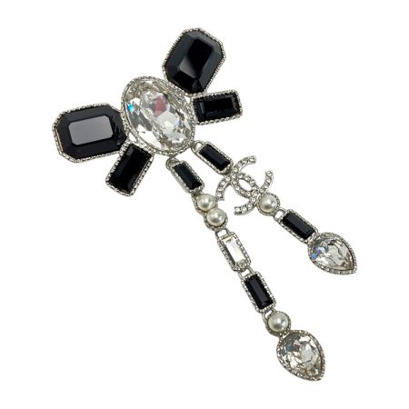  CHANEL シャネル ココマーク リボン ブローチ B23K GP ラインストーン フェイクパール