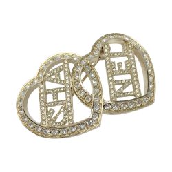 ☆☆ CHANEL シャネル ロゴ ダブルハート ブローチ C23B ゴールド GP ラインストーン Bランク