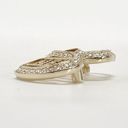  CHANEL シャネル ロゴ ダブルハート ブローチ C23B ゴールド GP ラインストーン