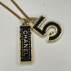 CHANEL シャネル No5 ロゴプレート コスチュームネックレス B23S ネイビー×ゴールド 本体のみ Bランク