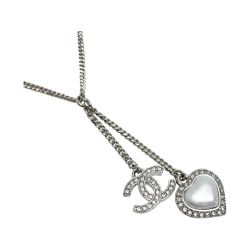 ☆☆ CHANEL シャネル ココマーク ハート ネックレス B23B シルバー ラインストーン フェイクパール Bランク