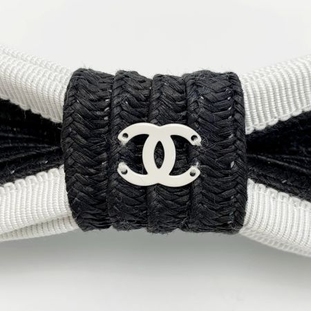  CHANEL シャネル リボン ブラック×ホワイト ヘアアクセサリー バレッタ レディース