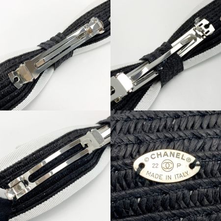  CHANEL シャネル リボン ブラック×ホワイト ヘアアクセサリー バレッタ レディース