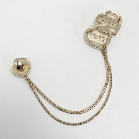  CHANEL シャネル ココマーク ハート チェーン ブローチ ゴールド GP ラインストーン
