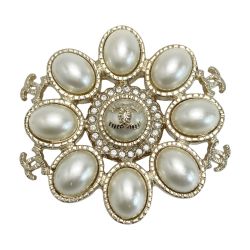 ☆☆ CHANEL シャネル ココマーク フェイクパール ブローチ B21B ゴールド GP ラインストーン Bランク