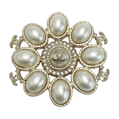  CHANEL シャネル ココマーク フェイクパール ブローチ B21B ゴールド GP ラインストーン