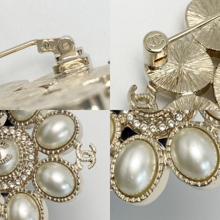  CHANEL シャネル ココマーク フェイクパール ブローチ B21B ゴールド GP ラインストーン
