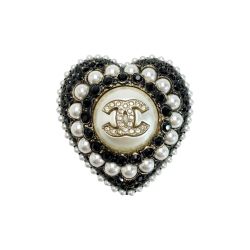 ☆☆ CHANEL シャネル ハート L22B GP×ラインストーン×フェイクパール ブラック  ブローチ Bランク