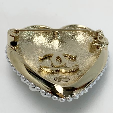  CHANEL シャネル ハート L22B GP×ラインストーン×フェイクパール ブラック  ブローチ