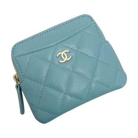  CHANEL シャネル マトラッセ ジップ コインケース AP2061 ライトブルー キャビアスキン フラグメントケース 財布