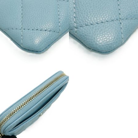  CHANEL シャネル マトラッセ ジップ コインケース AP2061 ライトブルー キャビアスキン フラグメントケース 財布