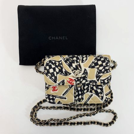  CHANEL シャネル アクセサリーポーチ チェッカーフラッグ ブラック×ゴールド レディース 