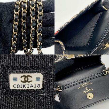  CHANEL シャネル アクセサリーポーチ チェッカーフラッグ ブラック×ゴールド レディース 