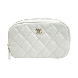☆☆ CHANEL シャネル ココマーク マトラッセ ポーチ ホワイト キャビアスキン ゴールド金具 Bランク