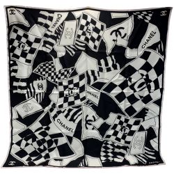 ☆☆ CHANEL シャネル ココマーク ピンク×ブラック×ホワイト 大判スカーフ レディース Bランク