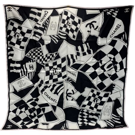 CHANEL シャネル ココマーク ピンク×ブラック×ホワイト 大判スカーフ レディース