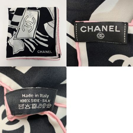  CHANEL シャネル ココマーク ピンク×ブラック×ホワイト 大判スカーフ レディース