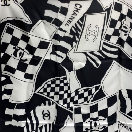  CHANEL シャネル ココマーク ピンク×ブラック×ホワイト 大判スカーフ レディース