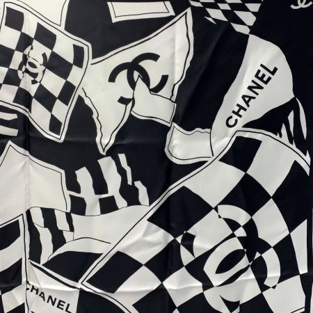  CHANEL シャネル ココマーク ピンク×ブラック×ホワイト 大判スカーフ レディース