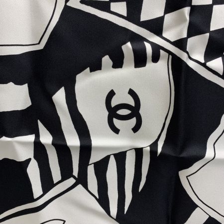  CHANEL シャネル ココマーク ピンク×ブラック×ホワイト 大判スカーフ レディース