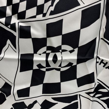  CHANEL シャネル ココマーク ピンク×ブラック×ホワイト 大判スカーフ レディース
