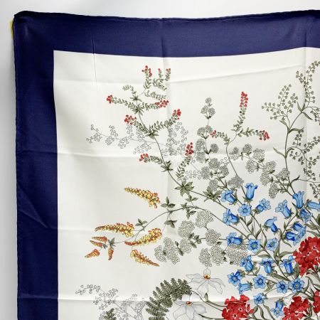  Christian Dior クリスチャンディオール スカーフ 花柄 ネイビー×ホワイト シルク100％