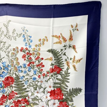  Christian Dior クリスチャンディオール スカーフ 花柄 ネイビー×ホワイト シルク100％