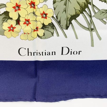  Christian Dior クリスチャンディオール スカーフ 花柄 ネイビー×ホワイト シルク100％