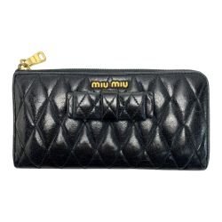☆☆ MIU MIU レザー L字ファスナー ブラック 長財布 レディース ゴールド金具 Bランク