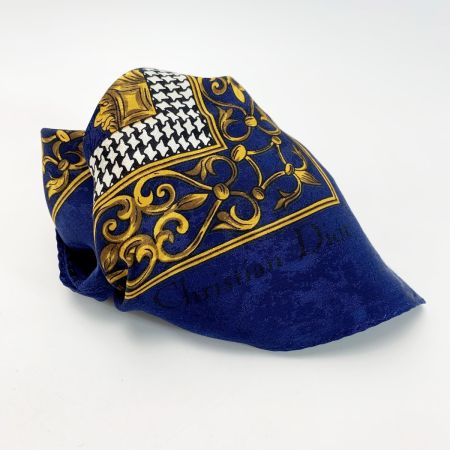  Christian Dior クリスチャンディオール スカーフ ネイビー シルク100％