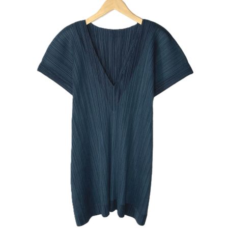  ISSEY MIYAKE イッセイミヤケ PLEATS PLEASE 半袖 チュニック ワンピース PP83-JK182 ダークグリーン サイズ 3 レディース