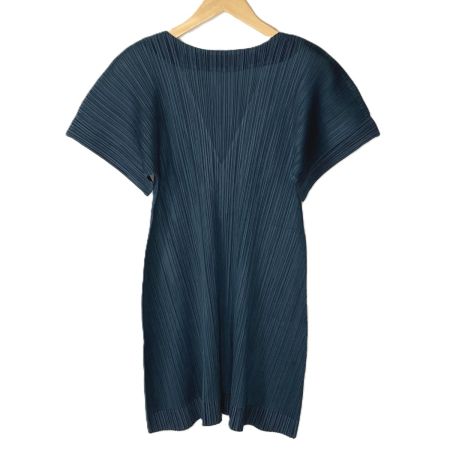  ISSEY MIYAKE イッセイミヤケ PLEATS PLEASE 半袖 チュニック ワンピース PP83-JK182 ダークグリーン サイズ 3 レディース