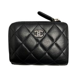☆☆ CHANEL シャネル マトラッセキャビアスキン ブラック シルバー金具 3つ折り財布 Bランク