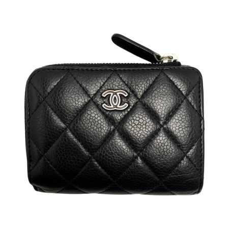  CHANEL シャネル マトラッセキャビアスキン ブラック シルバー金具 3つ折り財布