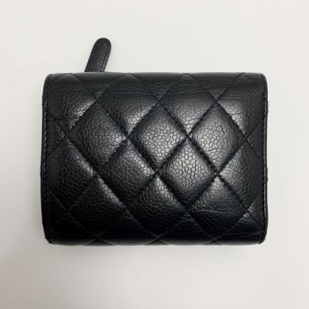  CHANEL シャネル マトラッセキャビアスキン ブラック シルバー金具 3つ折り財布