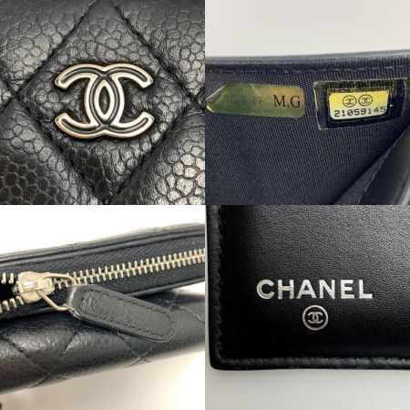  CHANEL シャネル マトラッセキャビアスキン ブラック シルバー金具 3つ折り財布