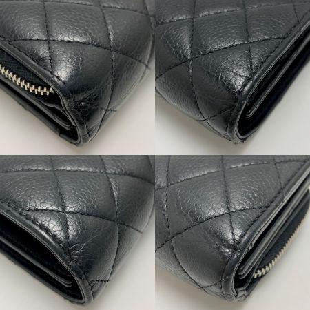  CHANEL シャネル マトラッセキャビアスキン ブラック シルバー金具 3つ折り財布
